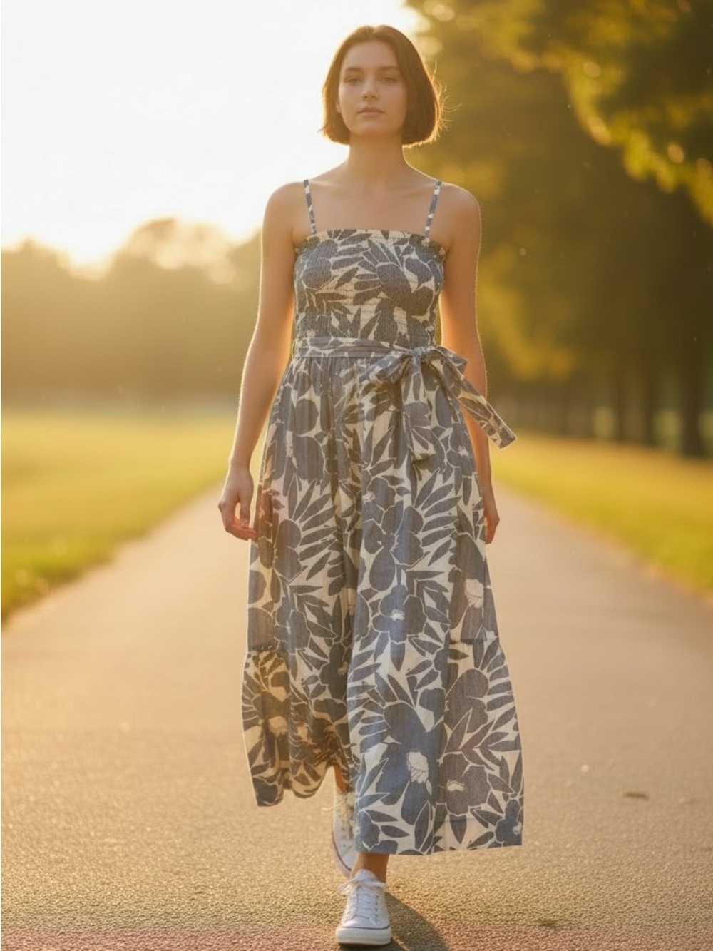 NWT's GAP Blue Denim Floral Midi Size Large